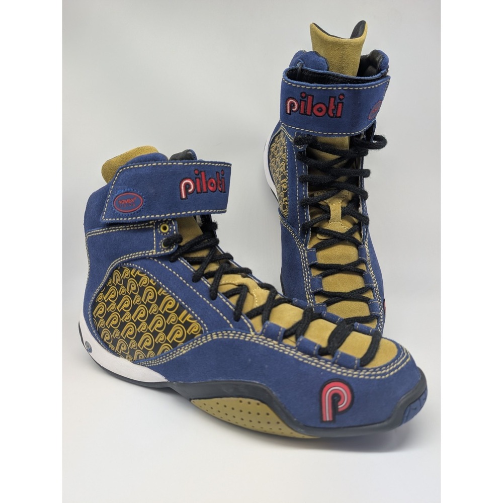 Piloti Suede‎ Driving Racing Shoes Men's size 10 Lace Up Blue Yellow Sneakers